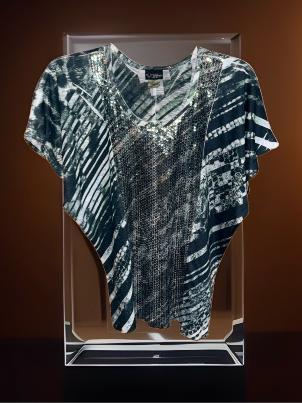 Daytrip Sequin-Embellished Abstract Print Women's Top-Emerald Green/White-S-EC